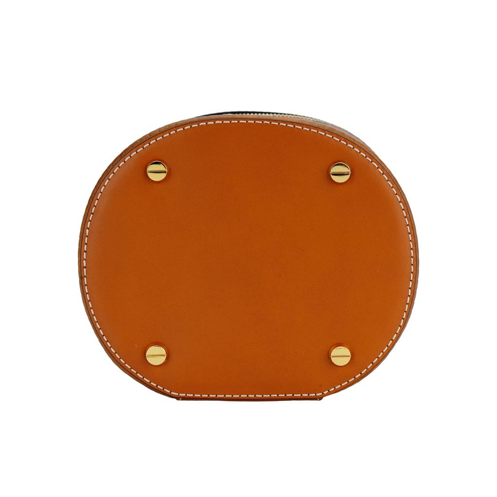 MCM Visetos Leather Cylinder Bag Handbag Small Women's Brown & Cognac MWRAACG01CO001