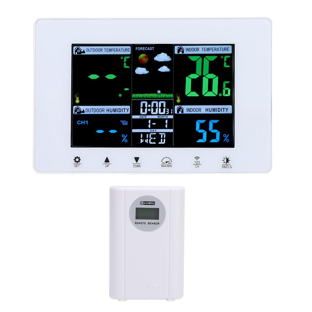 Meteorological Clock Color LCD Display Digital Weather Thermometer with Atomic Clock for Garage