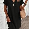 Popular European and American v-neck solid color elegant short-sleeved dress, spring and summer women's clothing