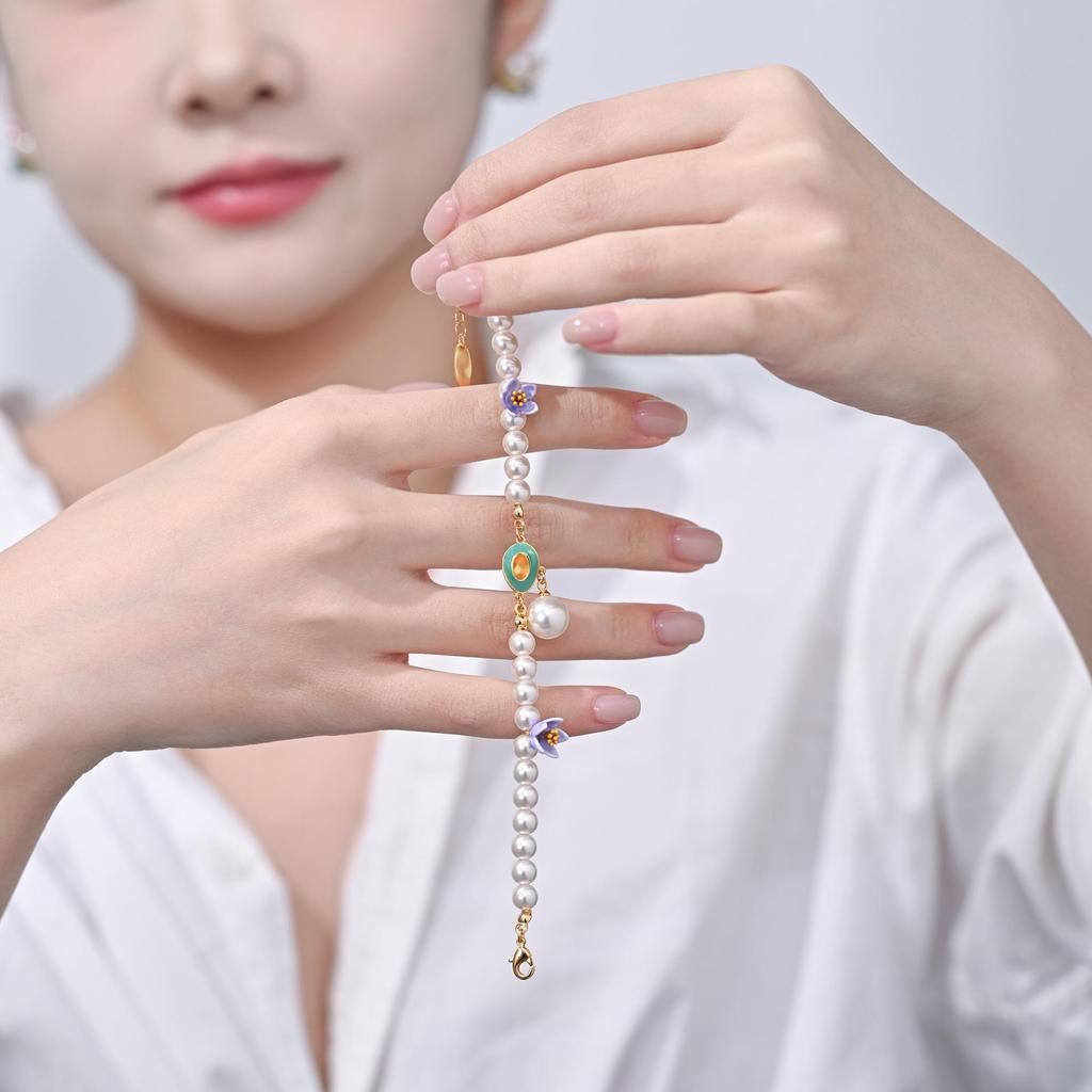 Exquisite Enamel Purple Flower Pearl Bracelet - Tulip-Themed Spring Accessory for Women