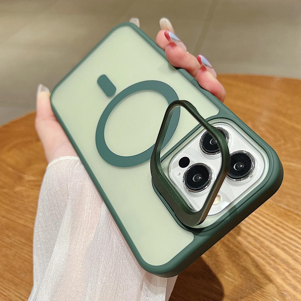 Luxury Magnetic Shockproof Phone Case For iPhone 16 15 14 Plus 13 12 11 Pro Max For Magsafe Wireless Changer Lens Stand Cover