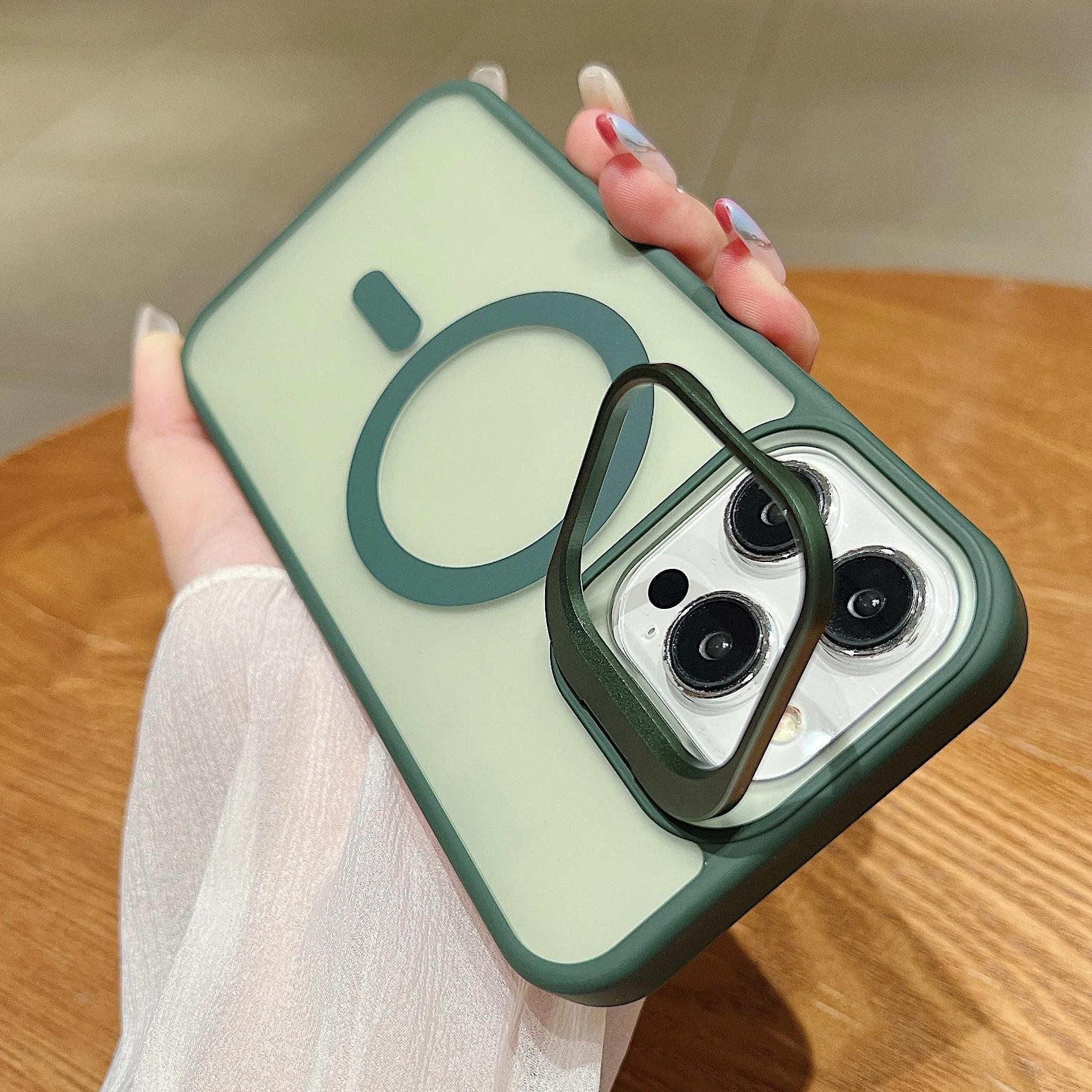 

Роскошный магнитный противоударный чехол для телефона для iPhone 16 15 14 Plus 13 12 11 Pro Max Для Magsafe Беспроводной зарядки Подставка для объектива Крышка For iPhone 15 Pro