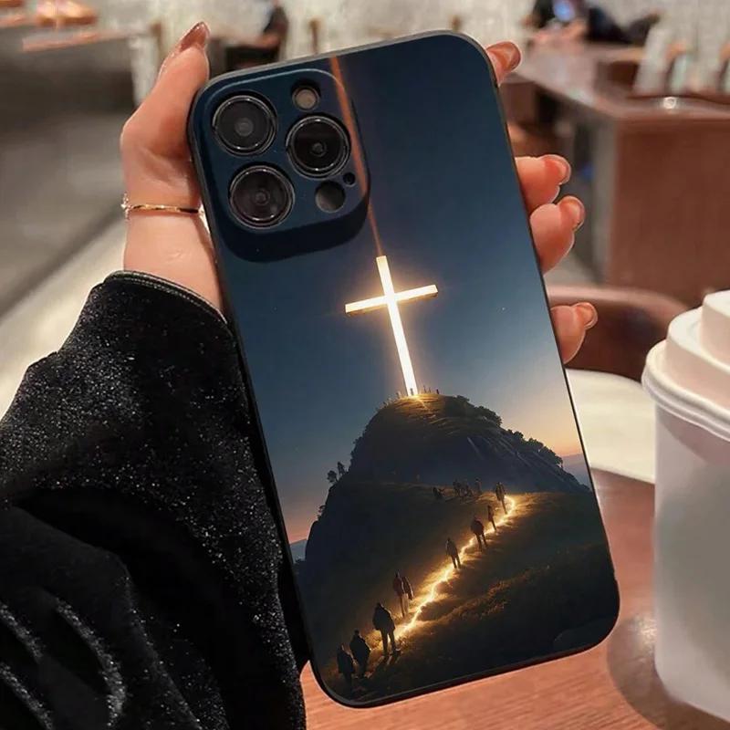 

Jesus Cross Painted Anti-Shock Phone Case For iPhone 16 15 14 11 12 13 Pro Max Mini 7 8 16 Plus X XR XS Max Silicone Soft Cover iPhone XR
