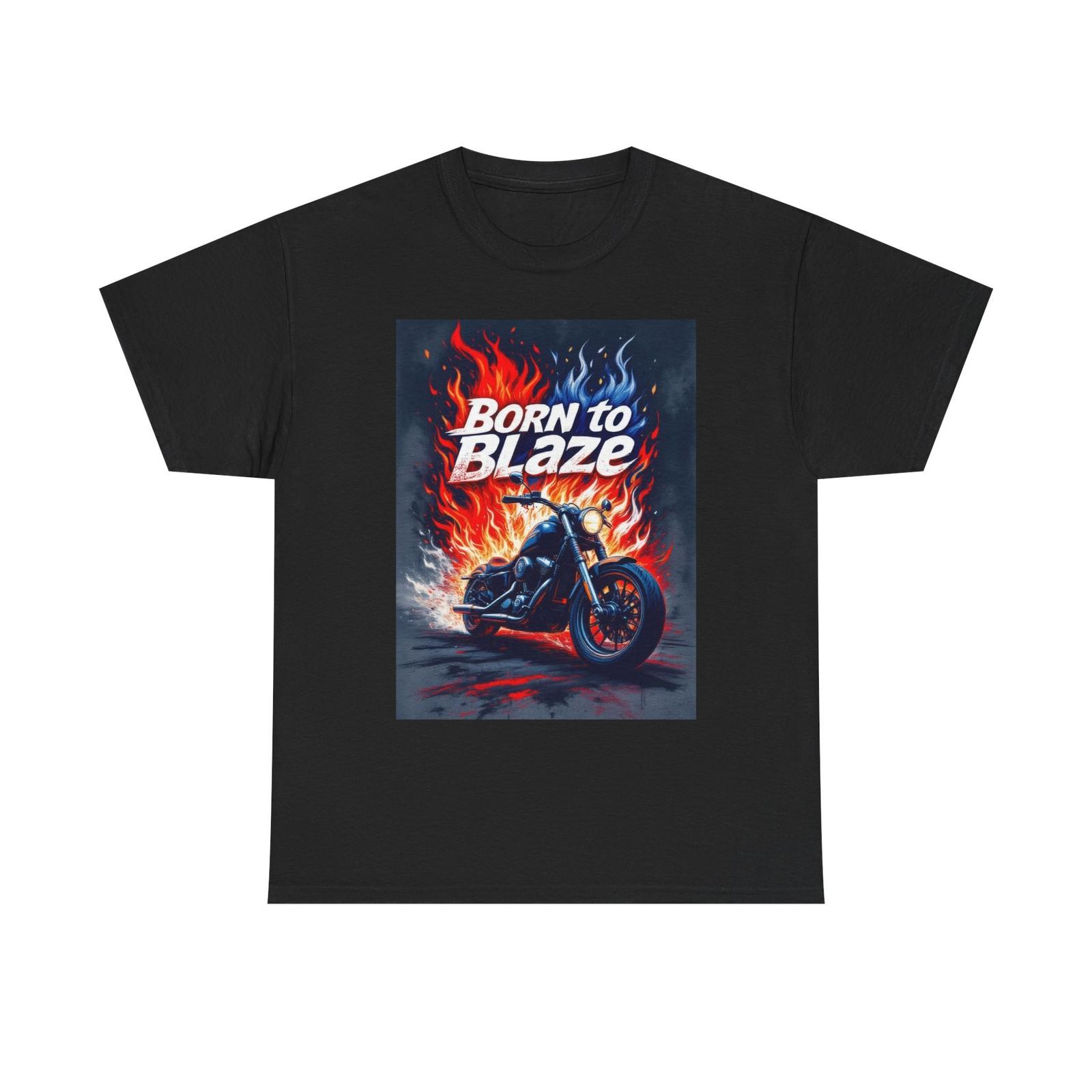Born to Blaze Motorcycle T-Shirt, Bold Flame Design Tee for Biker Enthusiasts L