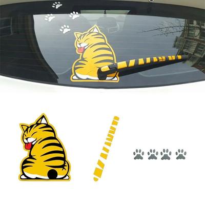 Adesivi divertenti per auto con gatto, coda in movimento, parabrezza posteriore, decalcomania riflettente, adesivo per tergicristallo automatico