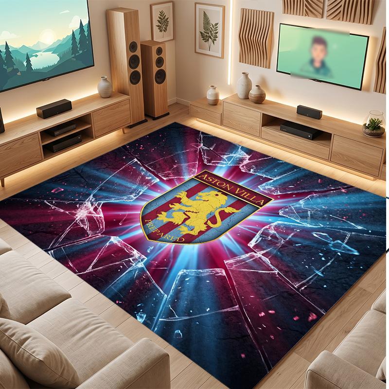 Aston Villa Voetbal Print Kristal Fluweel Tapijt, Comfortabel Waterabsorberend Antislip Binnen Vloerkleed