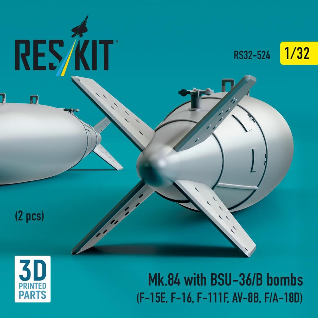Reskit 2000 lb bomb fin Air Force type 2 pieces Plastic model parts 1/32 Mk.84 w/BSU-36/B RSK32-0524 (Airplane)
