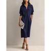 QICED Fashion Summer Spring Solid Color Print V-Neck Casual Dresses
