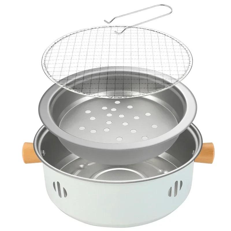 Stainless Steel Split Barbecue Grill Korean Style Barbecue Charcoal Stove with Non-stick Rack for Outdoor Camping Portable