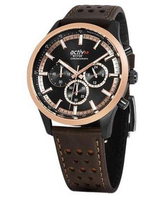 Activ Chronograph Leather Strap Black Dial Quartz 90265BPN603 100M Men's Watch