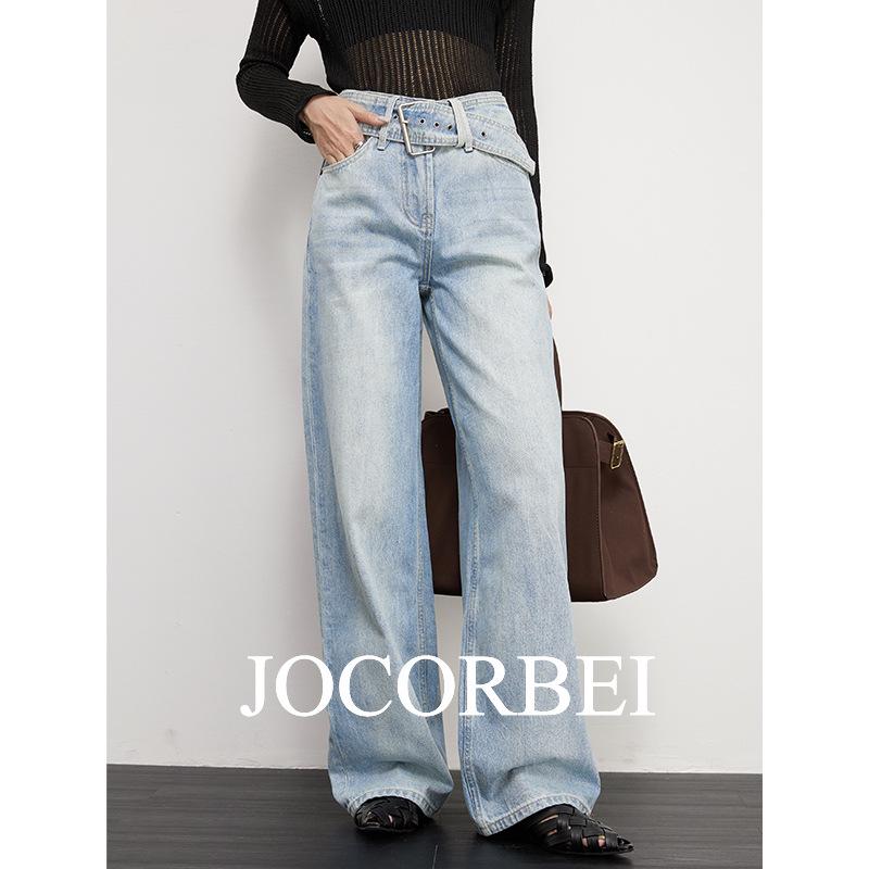 JOCORBEI High-Waisted Wide-Leg Women s Jeans with Belt, Floor-Length 29