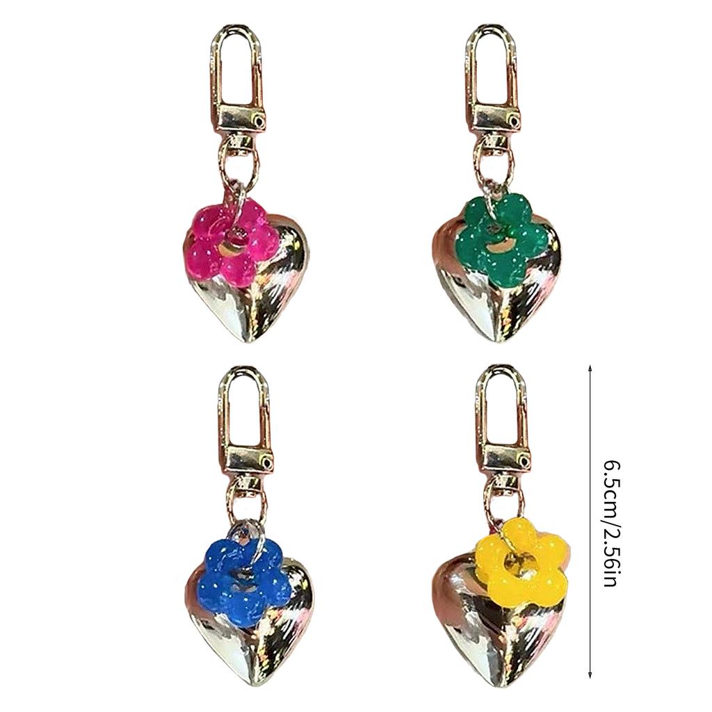 Sweet Colorful Flower Heart Keychain Pendant Lovely Hangings Decorations Keyring Charm for Purse Bag Backpack Handbag
