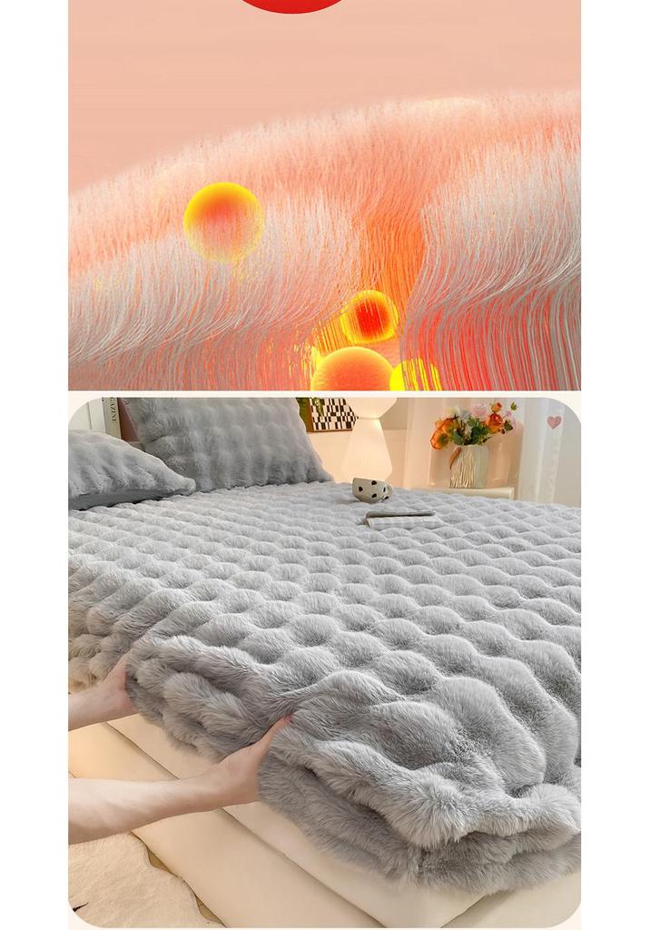 Coral Velvet Bubble Milk Fitted Sheet: Thick Winter Mattress Protector