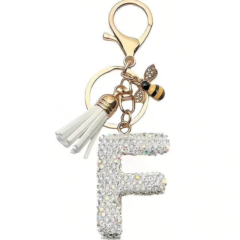 Błyszczący Rhinestone Litera Początkowa A Z Brelok Uroczy Breloczek z Pszczółką Ozdoba z Frędzli Spersonalizowane Prezenty Na Kluczyki Samochodowe Torbę