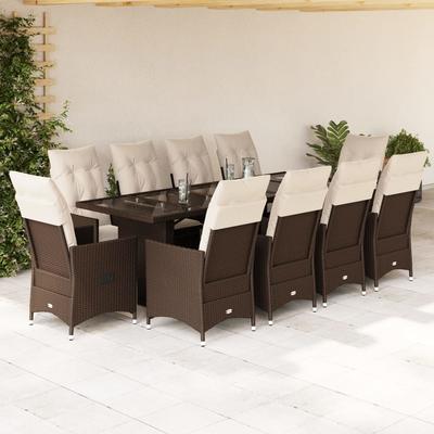 Vidaxl 11-Cz. Brown Garden Bistro Furniture Set with Cushions
