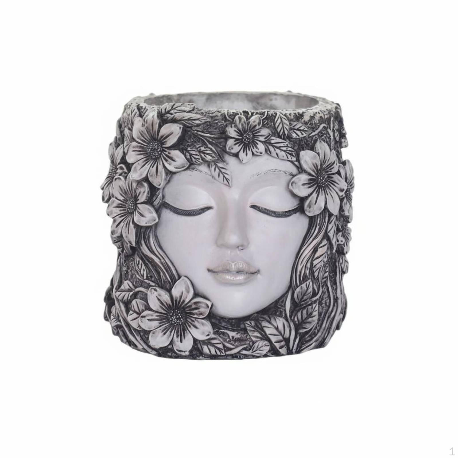 Resin Facial Planter Artistic Visage Flower Pot HandPainted Floral for