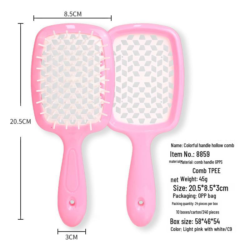 Pente de Massagem com Grelha Quadrada de Emenda – Ferramenta para Cabelo Volumoso e Alisamento