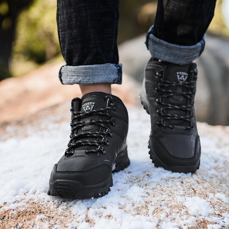 Autumn and winter hiking shoes cotton shoes high-top leather surface piled thickened warm large size outdoor hiking off-road shoes