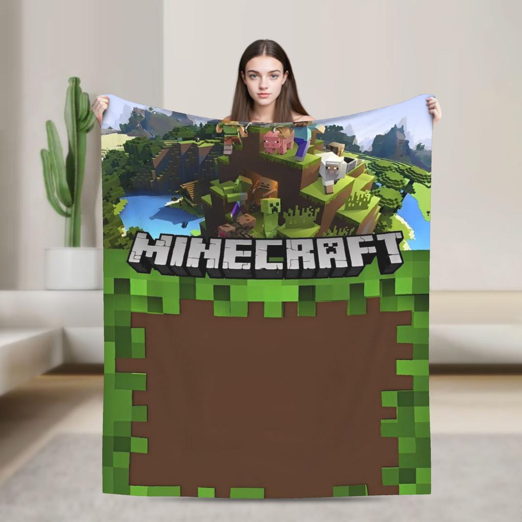 Super Soft Plush Bedding Throws Cartoon Mines Pixels Game  Blankets  For Couch Bed Camping Flannel Bedspread Bed Cover