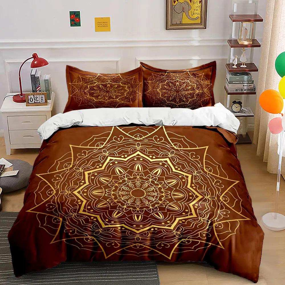 Golden Mandala Design Set - Decor Soft Comfortable Duvet Cover Bedding Set Included 1*Duvet Cover & 2*Pillowcases gift