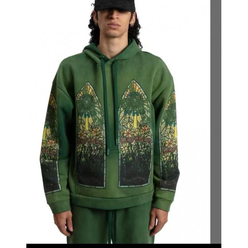 Oversized Hooded Sweatshirt With Vintage Print Y2K Goth Streetwear Unisex Loose Fit Fall Casual Top