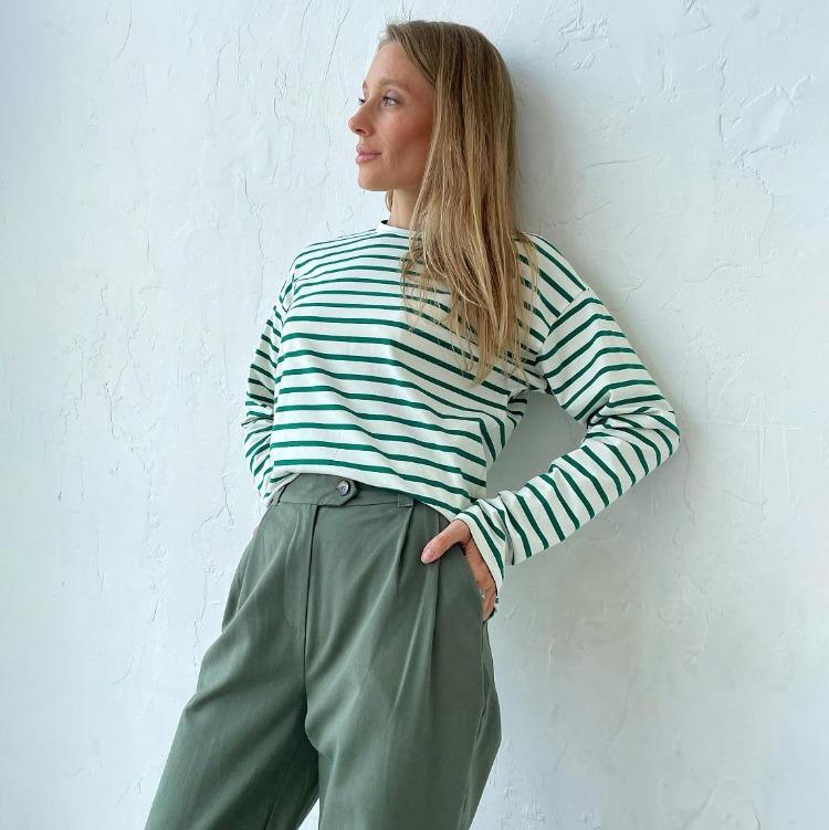 Women Summer Stripe Long Sleeve Tshirt O Neck Casual Top