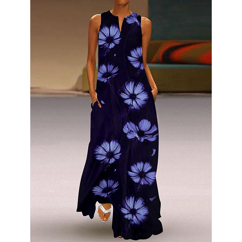 2025 Summer New Arrival Women's 3D Stereo Fashion Print Dress V Neck Sleeveless Silm Slimming Pocket Dress