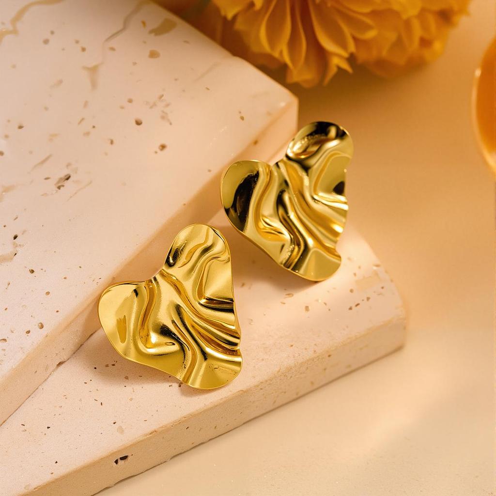 Geometric Irregular 18k Gold Titanium Steel Earrings for Women