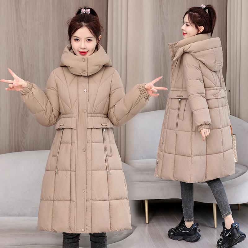 2025 winter new waist medium and long knee cotton-padded clothes fashion thin cotton clothes hooded jacket tide
