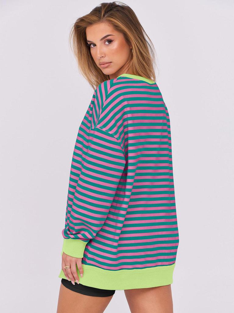 2025 European Autumn/Winter Striped V-neck Loose Fit Women's Sportswear Hoodie