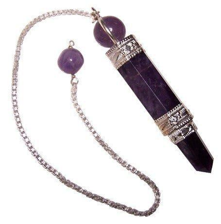 Amethyst Crystal Dowsing Pendulum with Silver Chain