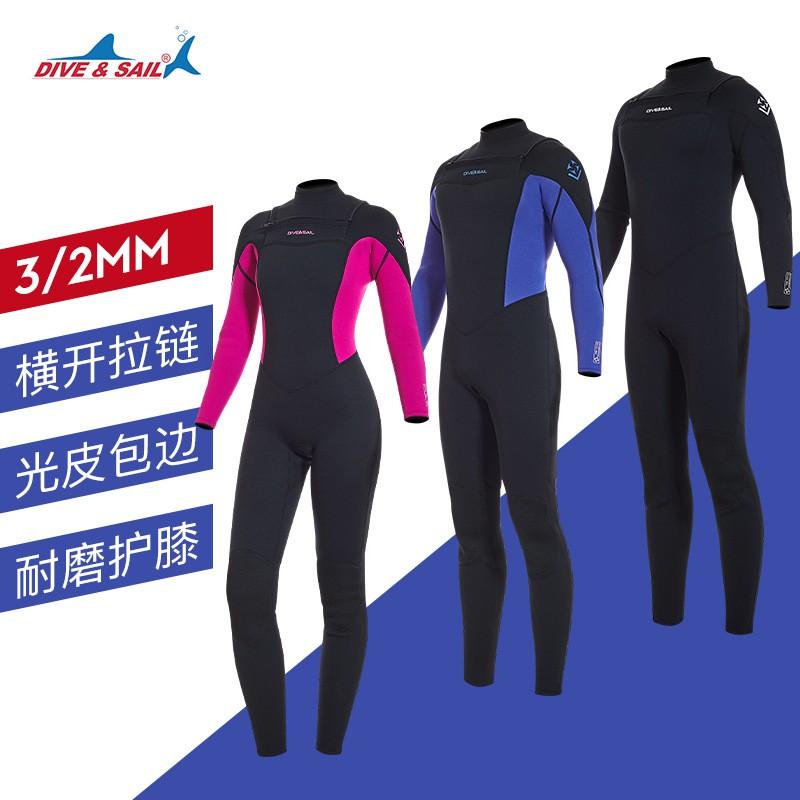 Diving Suit 3/2MM Front Horizontal Zipper One-piece Long-sleeved Warm Snorkeling Swimming Surfsuit