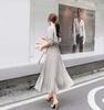 Royal Pine Shirt Long Pleated Belted Light Women's A-Line Dress, Sleeves, Chiffon, (XL, Gray)