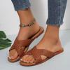Large size flat-bottomed cool slippers women's new cross-woven belt solid color fish mouth cool slippers
