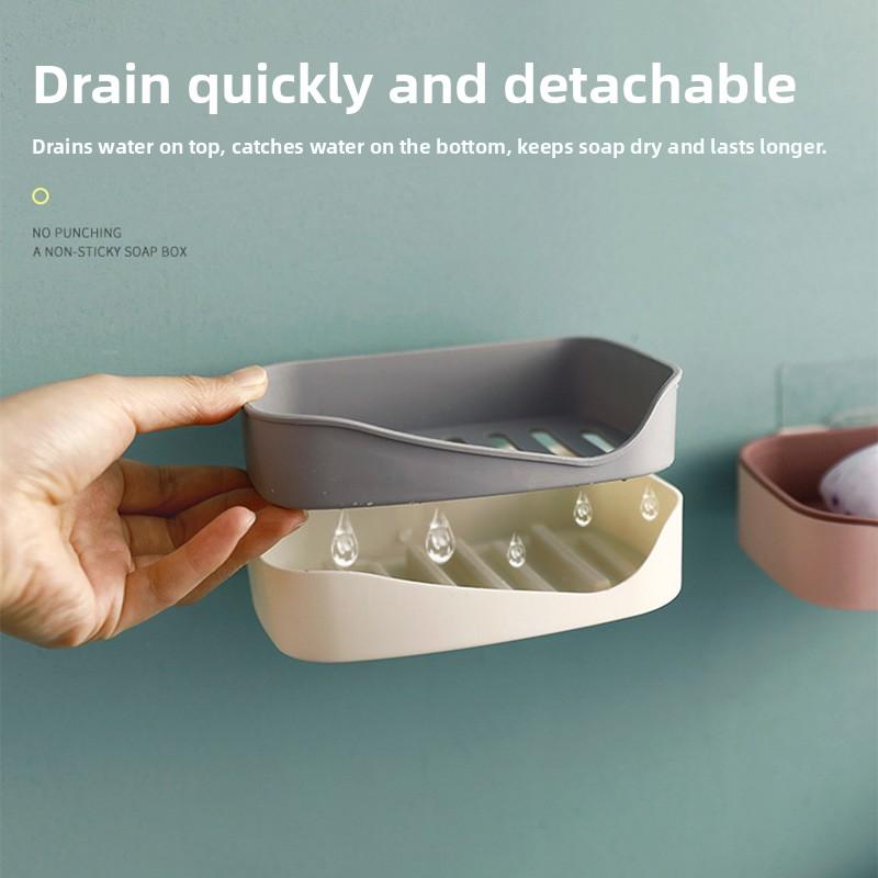 Double-layer Bathroom Soap Box Rack, Bathroom Draining Storage Rack, Household Wall-mounted Soap Box Without Drilling