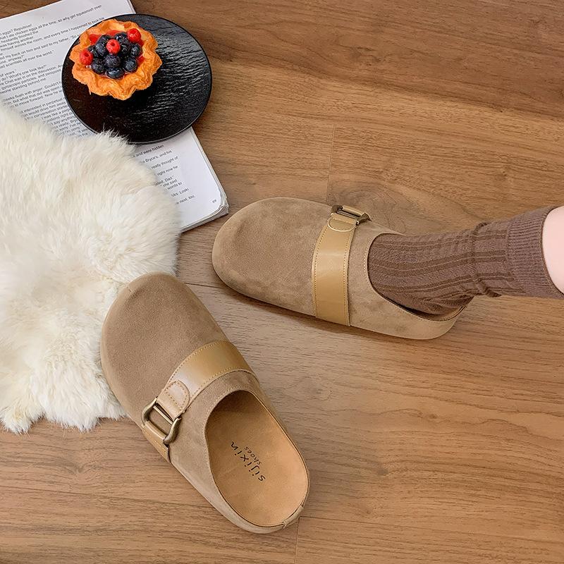 Thick-bottomed Retro Boken Slippers for Women's Outerwear 2025 New Autumn Non-slip Heightening with Skirt Bag Head and Half Slippers Tide