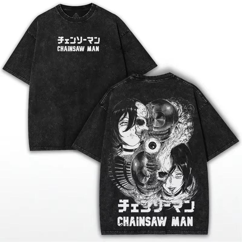 Japan Chainsaw Man Anime Reze Cool Graphic T Shirt Harajuku Washed Tee Men Women Clothing Cotton Short Sleeve Top Streetwear