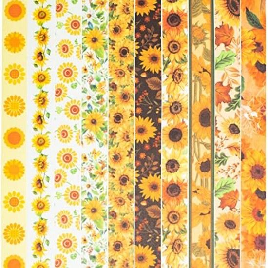 Masking Tape 10 Pieces Set Sunflower Washi Floral Pattern DIY Craft Journal Planner Scrapbook Wrapping Gift Decoration