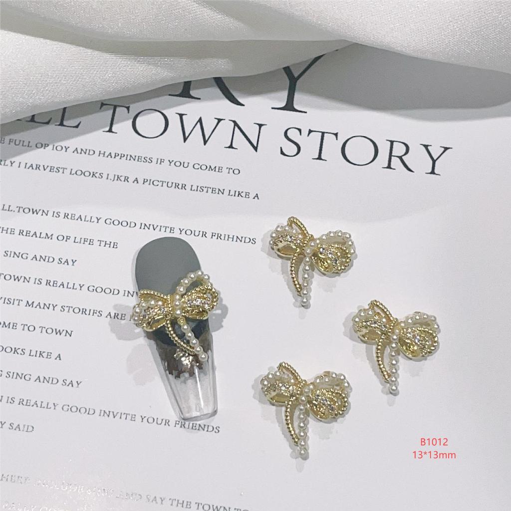 LZ Gold-Plated Bow Nail Patch: DIY Zircon Light Luxury Nail Jewelry