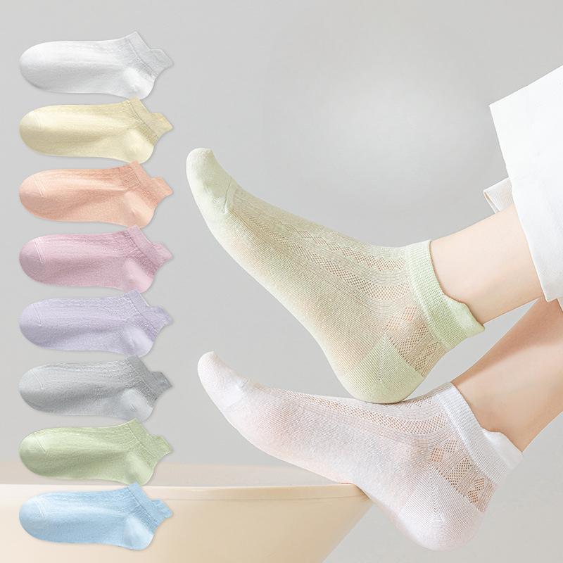 5 Pairs of Women's Summer Thin Style Deodorant Sweat Absorbing Shallow Mouth Mesh Breathable Invisible Socks