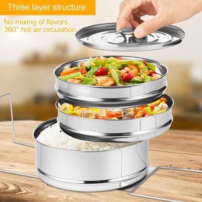 Batterie de cuisine Cuit-vapeur 3 étages Insert de cuiseur vapeur Poêle Acier inoxydable 304 Insert de cocotte minute Poêle Grande capacité Cuit-vapeur