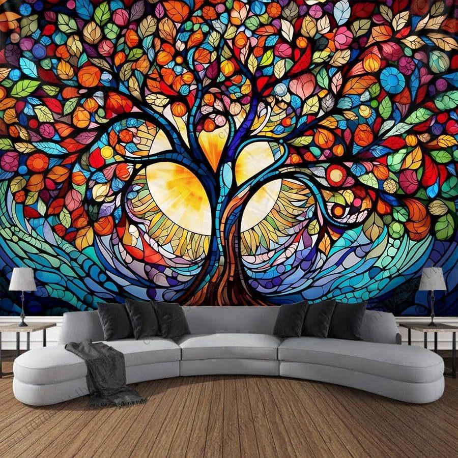Lively Room Decoration Color  burst Tree of Life Wall Art Room Decorating Item Party Backdrop Aesthetic Living Room Decor Anime 74x94cm(29x37in)