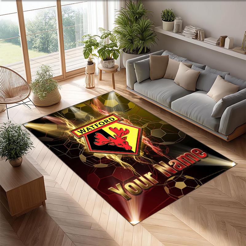 Watford FC Printed Crystal Velvet Rug Non‑Slip Crystal Velvet Carpet For Sofa Bedroom Indoor Home Decoration