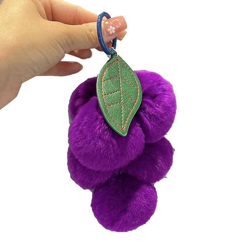 Lovely Grape Pom Poms Keychains Fluffy Pompoms Keychain Imitation Rex Rabbit Fur Pompoms Keyring Car Key Chain Pendant Accessor
