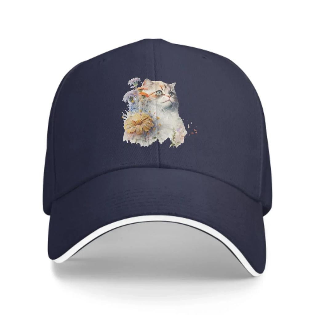 Floral Cat Baseball Caps Fashion Casquette for Unisex Women Adjustable Casual Trucker Hats for Sports Outdoor Activities