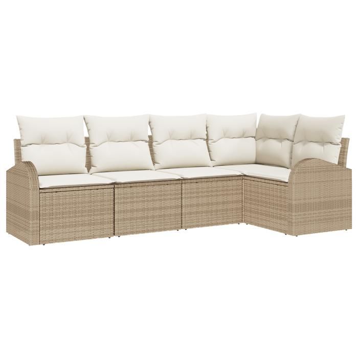 Ensemble de canapé de jardin 5 pièces avec coussins en poly rotin beige, Canapé de jardin 2 places avec rangement 3354710