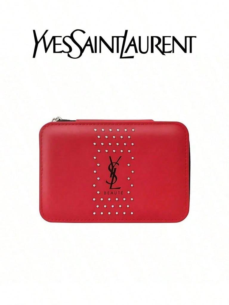 Kosmetiktasche aus rotem Lackleder - glänzendes quadratisches Kosmetiketui, modische Aufbewahrungsbox. YSL-GESCHENK-65