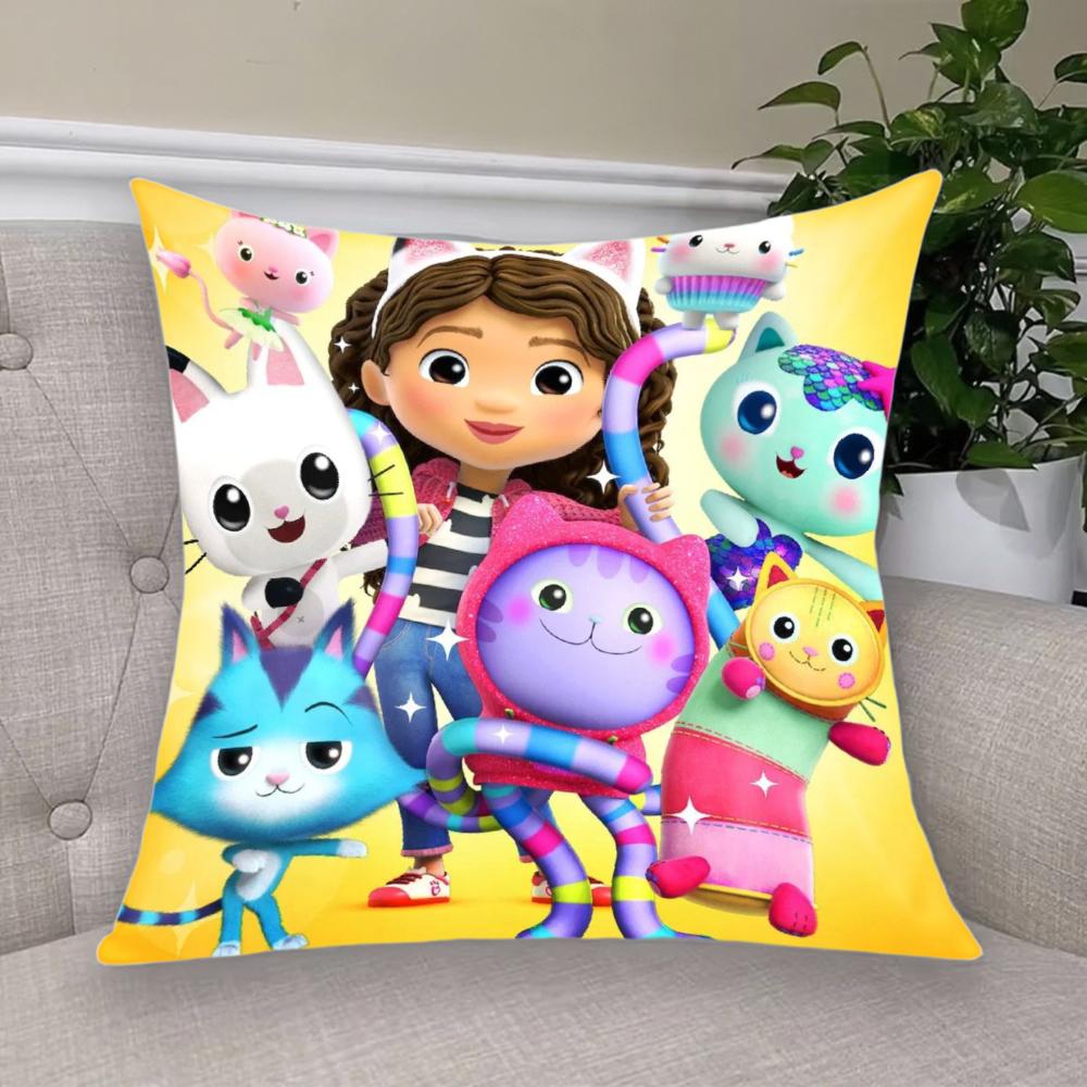 Cartoon Anime Gabby Dollhouse Short Plush Cushion Cover Pillow Case Double-Sided Printing Zipper Closure Sofa Party Home Decor
