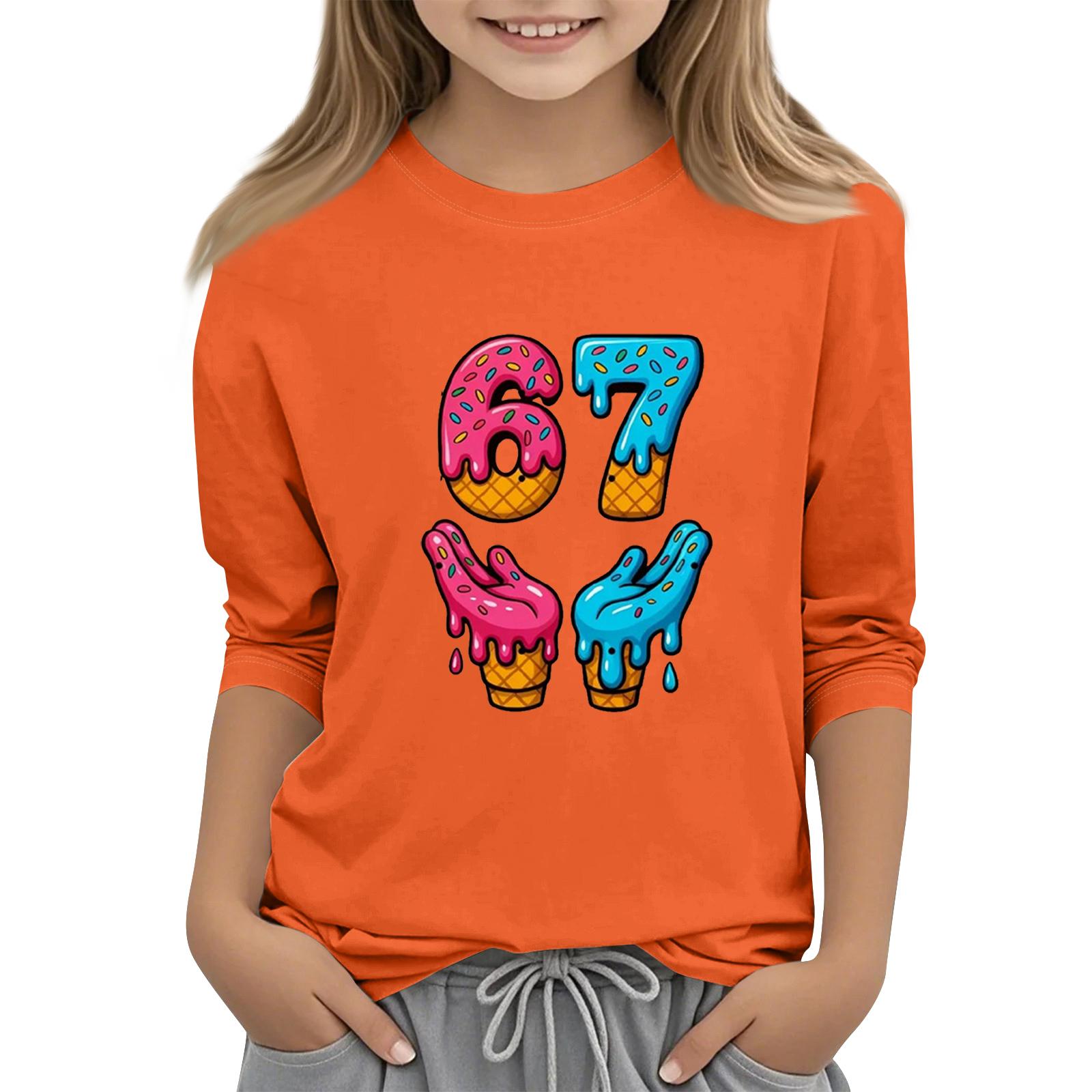 

Детская мода Футболка с рукавом три четверти, круглым вырезом, с принтом, повседневный топ 150 шафрановый