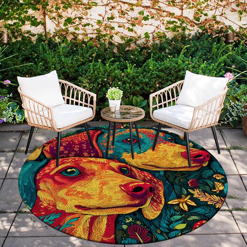 Colorful Dachshund pattern round rug,Carpet Rug for Living Room Bedroom Playroom ,Non-slip Floor Mat,Holiday Gifts and Birthday Gifts.
